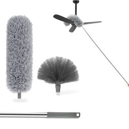 3 in 1 Microfiber Feather Duster With Bendable & Extendable Fan Cleaning Brush Wet and Dry Duster Set-image-52