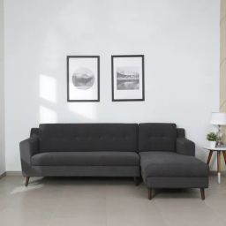 casacraft from pepperfry Amanda Fabric LHS Sectional Sofa (3 + Lounger) In Charcoal Grey Colour-picture-23