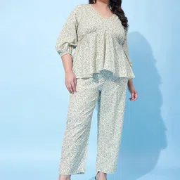 Athena Ample Plus Size Floral Printed Top With Trouser-35