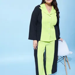 Athena Ample Plus Size  Shirt Collar Neck Shirt With Flared Trousers-image-14