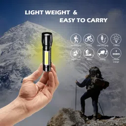 fotronenterprise Powerful 5W LED Torch | Waterproof, USB Rechargeable | Compact Black Design Torch image 3