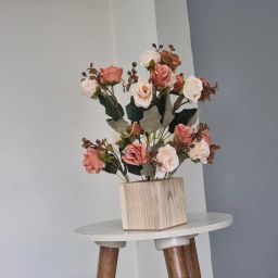 pot wood plant orange brown arrangment for decoration Brown, Orange Chrysanthemum Artificial Flower with Pot-image-65