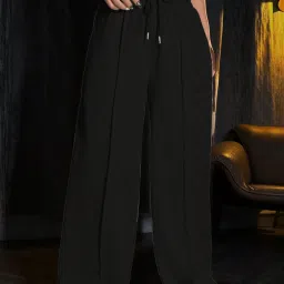 Women Solid Black Track Pants-image-49