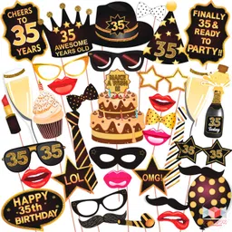wobbox 35th Birthday Photo Booth Party Props Brown & Golden , Birthday Party Decoration Photo Booth Board-picture-6