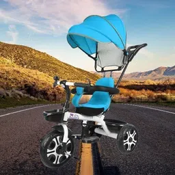 Canopy Tricycle with Soft Seat,Front-Back Basket,Parental Push Handle,Bell Tricycle Canopy Tricycle for Babys with New Colours Tricycle-image-6