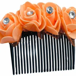 Orange Rose Flower Hair Comb Pin Clip Comb Gajra bun For Bridal Wedding-39