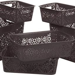 Plastic 2 Large + 2 Medium + 2 Small Turkish Basket For Closet | Wardrobe | Kitchen | Vegetables | Toys | Books | Office | Stationery | Utility | Cosmetics | Accessories Storage Basket Without Lid (Brown) (2 Large + 2 Medium + 2 Small) (Pack Of 6) Storage Basket-image-3