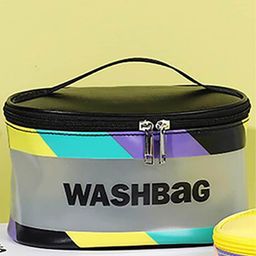 HOUSE OF QUIRK Black & Grey Striped PVC Cosmetic Bag-image-37