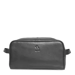 KARA Unisex Black Leather Travel Toiletry Bag-7