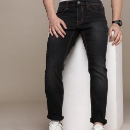 wrogn Men Slim Mid Rise Black Jeans-picture-6