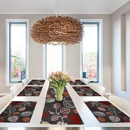 PRAKARTIK Black & Red 7 Pieces Printed Cotton Table Placemats With Runner-28