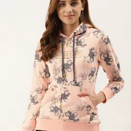 Duke Women Peach-Coloured & Grey Floral Printed Hooded Sweatshirt-28