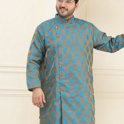 SOJANYA PLUS Size Men Blue & Copper Woven Design Indie Prints Jacquard Kurta-picture-5