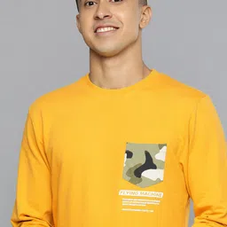 Flying Machine Men Mustard Yellow Printed Pure Cotton Sweatshirt-image-86