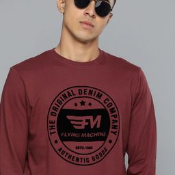 Flying Machine Men Red Typography Printed Pure Cotton Sweatshirt-image-87