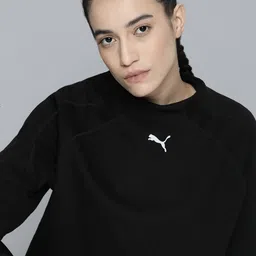 Puma Women Black Evostripe High Neck Crew Pure Cotton  Relaxed Fit Sweatshirt-image-43