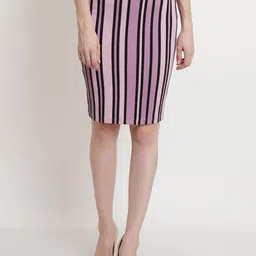 Popwings Striped Pencil Knee Length Slip-On Skirt-image-9
