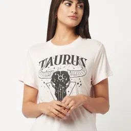 HOUSE OF S Women Typography Printed Loose Cotton T-shirt-image-48