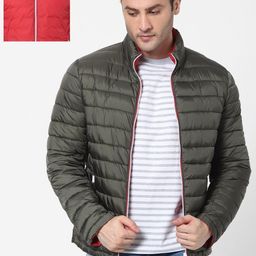Celio Men Red & Olive Green Reversible Padded Jacket-picture-36