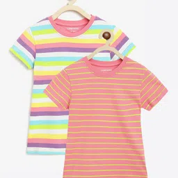 Campana Girls Pink Striped T-shirt Pack Of 2-image-23