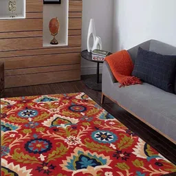 Safiya Carpet Red Ethnic Motifs Hand-Tufted Woollen Carpets-image-75