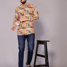 HARPITA Relaxed Floral Printed Mandarin Collar Long Sleeves Cotton Short Kurta-image-121