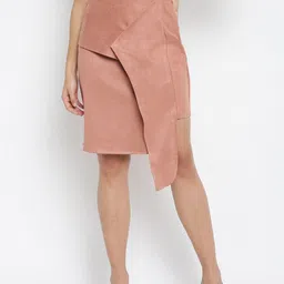 am ma Women Rose Pink Solid Pencil Skirt-image-81