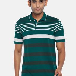 BYFORD by Pantaloons Men Green Striped Polo Collar Slim Fit T-shirt-image-66
