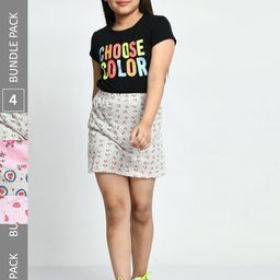IndiWeaves Girls Pack Of 4 Allover Printed Pure Cotton Mini Skirt-image-78