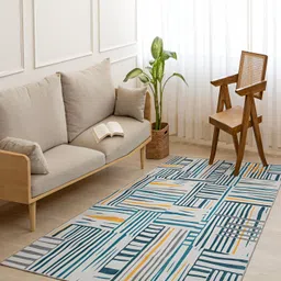 HOMEMONDE White & Blue Striped Anti-Skid Rectangular Carpet-image-13
