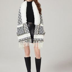 JC Collection Self Design Fur Detail Shawl Collar Fringed Overcoat-picture-19