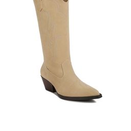 London Rag Women Pointed Toe High Top Embroidered Block Heel Cowboy Boots-13