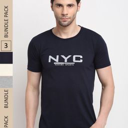 Rodamo Pack Of 3 Typography Printed Cotton Slim Fit T-shirt-image-44