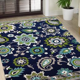 Safiya Carpet Navy Blue & Green Ethnic Motifs Hand-Tufted Woollen Traditional Carpet-image-25