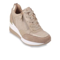 Metro Women Beige Woven Design High-Top Sneakers-18