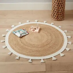 Art Avenue Astro Beige & White Self-Designed Jute Round Carpet-6