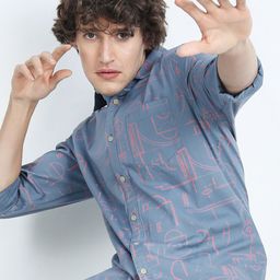 HIGHLANDER Men Blue & Pink Slim Fit Printed Cotton Casual Shirt-image-39