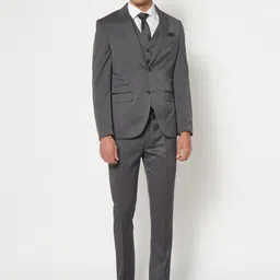 Blackberrys Men Grey Solid Sim-Fit Single-Breasted 3-Piece Formal Suit-image-13