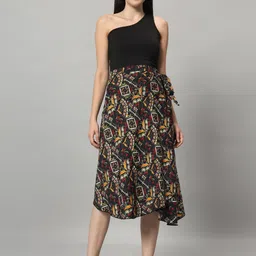 BODYFIGURE Printed Textured Wrap Around Midi Skirt-image-70
