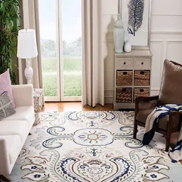 Safiya Carpet Beige & Blue Ethnic Motifs Hand-Tufted Woollen Traditional Carpet-27