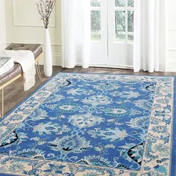 Safiya Carpet Blue & White Ethnic Motifs Woollen Carpet-39
