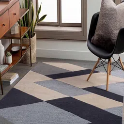 Safiya Carpet Grey & Beige Geometric Woollen Shaggy Carpet-image-25