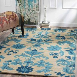 Safiya Carpet Beige & Blue Floral Hand-Tufted Woollen Carpet-picture-11