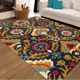 IMRA CARPET Blue & Mustard Ethnic Motifs Contemporary Woollen Carpet-image-76