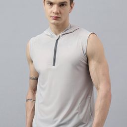Fitkin Self Design Hooded Sleeveless Relaxed Fit Anti Odour Technology Sports T-shirt-picture-11