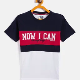 Duke Kids-Boys Blue Typography Colourblocked Slim Fit T-shirt-image-31