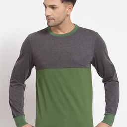 Kalt Men Grey & Green Colourblocked T-shirt-image-74