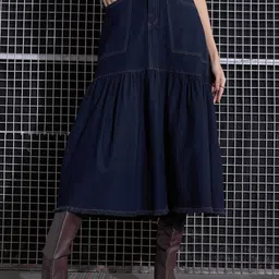 SASSAFRAS Denim Midi Flared Skirt-image-64