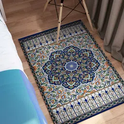 Rangoli Blue & Green Ethnic Motifs Printed Anti-Skid Carpet-22
