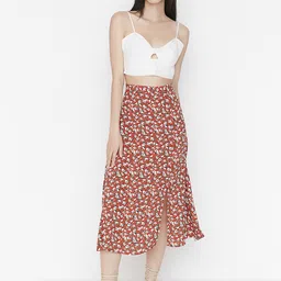 Trendyol Women Red Floral Printed Flared Midi Skirt-picture-20